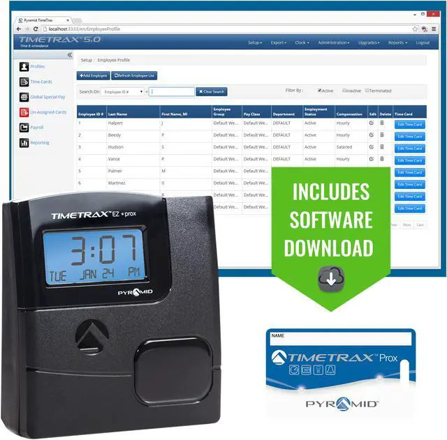 Alt view image 5 of 13 - Pyramid Time Systems TimeTrax EZ Proximity Time Clock System, Ethernet, No Touch Employee Check In