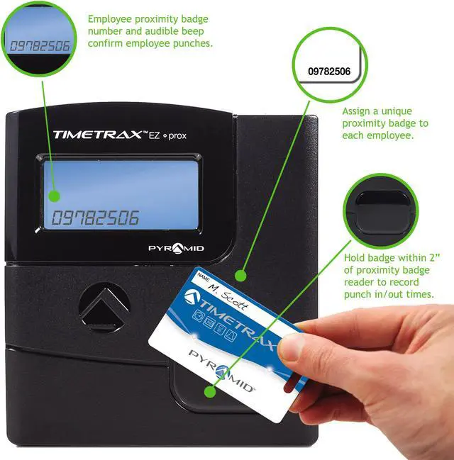 Alt view image 4 of 13 - Pyramid Time Systems TimeTrax EZ Proximity Time Clock System, Ethernet, No Touch Employee Check In