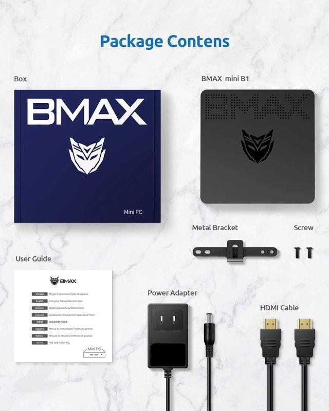 Alt view image 7 of 7 - Bmax B1 Mini PC Intel Celeron J3060 Dual Core 1.6GHz up to 2.4GHz 4GB LPDDR3 64GB eMMC Intel HD Graphics Wifi bluetooth M.2 SATA 12V/2A HD VGA