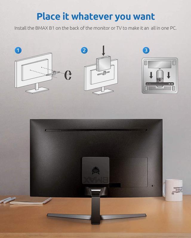 Alt view image 5 of 7 - Bmax B1 Mini PC Intel Celeron J3060 Dual Core 1.6GHz up to 2.4GHz 4GB LPDDR3 64GB eMMC Intel HD Graphics Wifi bluetooth M.2 SATA 12V/2A HD VGA