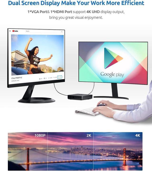 Alt view image 3 of 7 - Bmax B1 Mini PC Intel Celeron J3060 Dual Core 1.6GHz up to 2.4GHz 4GB LPDDR3 64GB eMMC Intel HD Graphics Wifi bluetooth M.2 SATA 12V/2A HD VGA