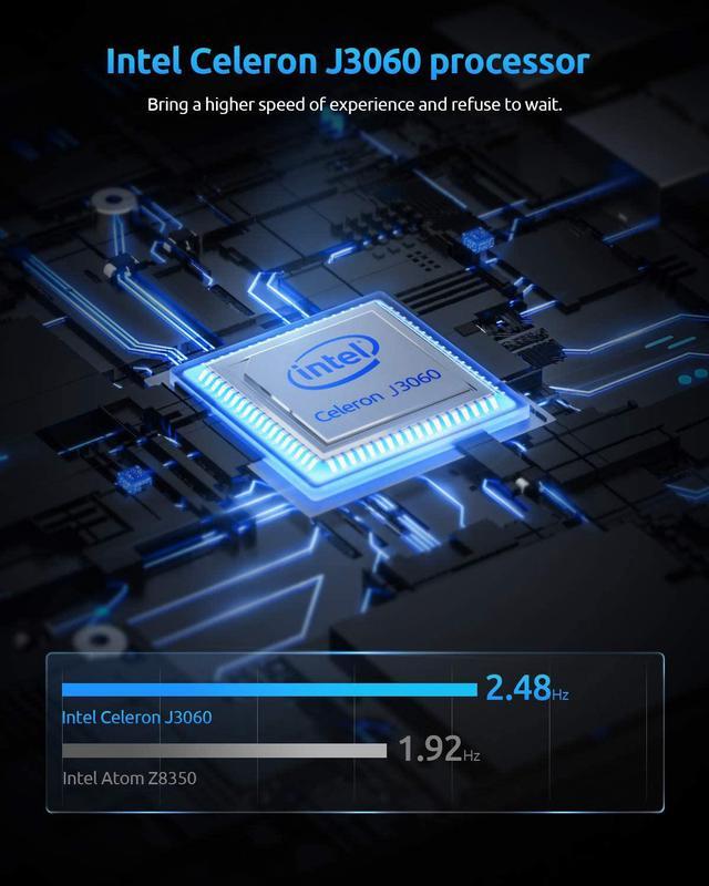 Alt view image 2 of 7 - Bmax B1 Mini PC Intel Celeron J3060 Dual Core 1.6GHz up to 2.4GHz 4GB LPDDR3 64GB eMMC Intel HD Graphics Wifi bluetooth M.2 SATA 12V/2A HD VGA