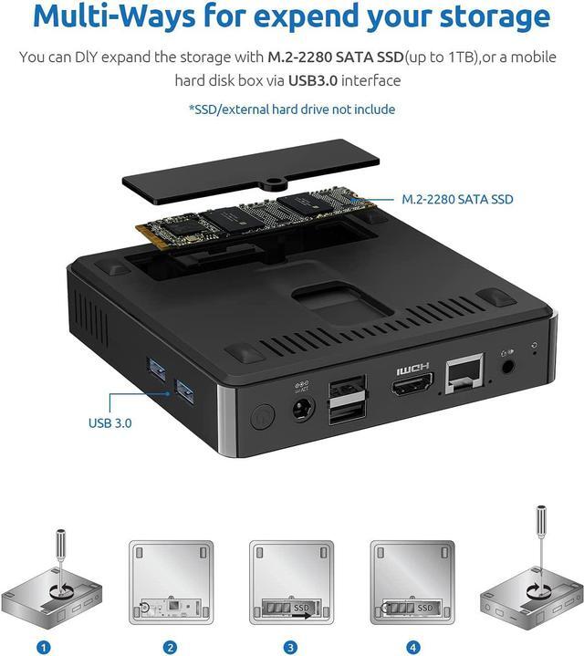 Alt view image 4 of 7 - Bmax B1 Mini PC Intel Celeron J3060 Dual Core 1.6GHz up to 2.4GHz 4GB LPDDR3 64GB eMMC Intel HD Graphics Wifi bluetooth M.2 SATA 12V/2A HD VGA