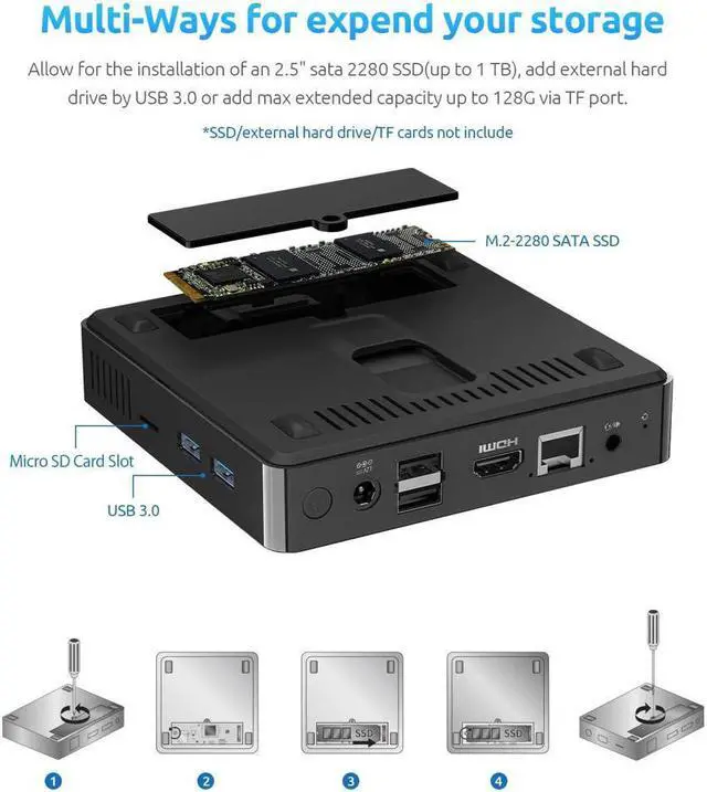 Alt view image 6 of 7 - BMAX B1 Plus Intel Celeron N3350 Mini PC 6GB LPDDR4 64GB eMMC 1.1GHz to 2.4GHz Intel HD Graphics 500 BT4.2 M.2 SATA 2280 Windows 10(64bit)