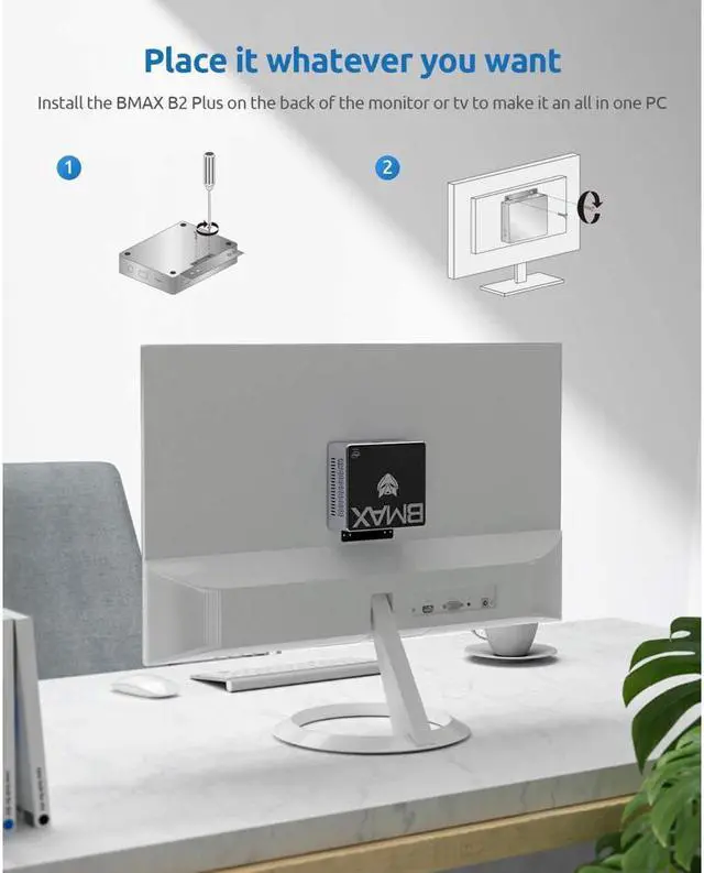 Alt view image 6 of 7 - BMAX B2plus Desktop Mini PC with Intel Gemini Lake N4120 Intel 9th Gen UHD Graphics 600 Dual-HDMI Interface 8GB LPDDR4 + 256GB SSD Windows 10