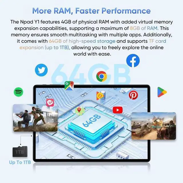 Alt view image 4 of 6 - N-one Npad Y Android 14 10.1" Tablet (4+4) 8GB+128GB 1280*800 IPS Screen 4-Cores UNISOC RK3562 WIFI Study Tablet