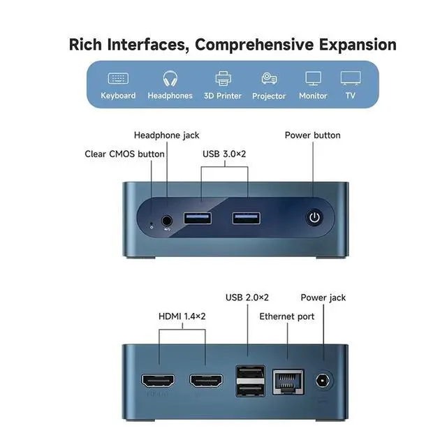 Alt view image 6 of 6 - BMAX B1 Plus Mini PC 6GB RAM 128GB ROM Intel J3355 Supports 4K@60Hz Intel HD Graphics 500 Dual Band Wifi Bluetooth 5.0 HDMI USB