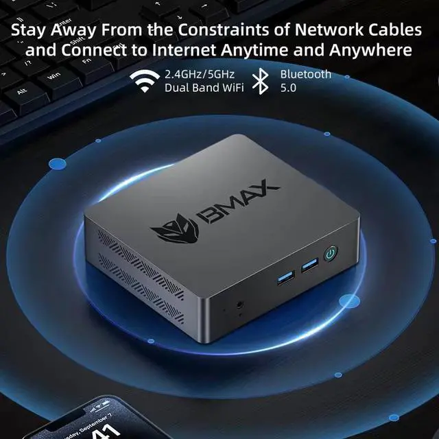 Alt view image 6 of 6 - BMAX B3 Pro Mini PC Intel N4500 8GB RAM 256GB SSD Windows 11 PC HDMI USB Wi-Fi Supports 4K@60Hz Intel HD Graphics