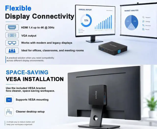 Alt view image 4 of 6 - ERVPES B20E Mini PC 8GB RAM 128GB SSD Intel 6500Y Windows 11 BT5.0 Apollo Lake Desktop Mikrokomputer Dwuzakresowy Wi-Fi HDMI