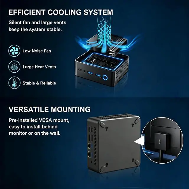 Alt view image 5 of 6 - ERVPES E1 Pro Mini PC Intel Celeron N4505 8GB DDR4+256GB NVMe Bluetooth 5.0 Wi-Fi 5