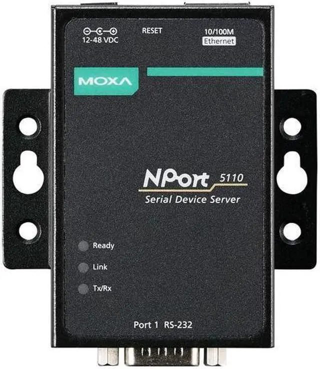 Main image of MOXA NPort 5110-1 Port Serial Device Server, 10/100 Ethernet, RS232, DB9 Male