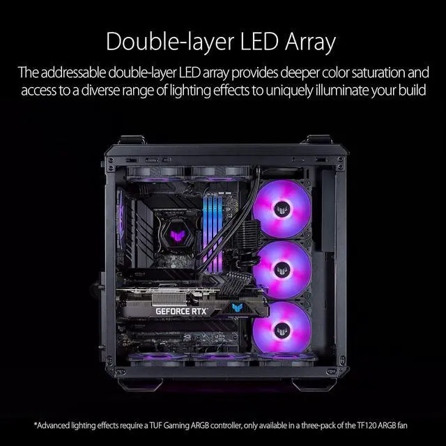 Alt view image 3 of 19 - ASUS TUF Gaming TF120 ARGB Chassis Fan 3-Pin Customizable LEDs Blade, Advanced Fluid Dynamic Bearing, 120mm PWM Control, Anti-vibration Pads, Double-layer LED Array for Computer Case & Liquid Radiator