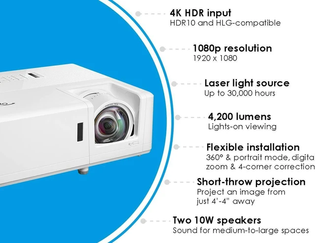 Alt view image 3 of 4 - Optoma ZH406ST Short Throw Full HD Professional Laser Projector | DuraCore Laser Technology | High Bright 4200 lumens | 4K HDR Input | Four Corner Image Adjustment | Network Compatible