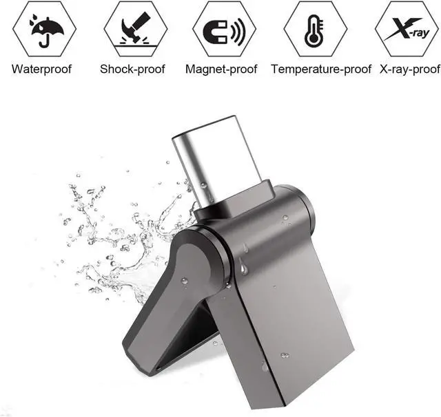 Alt view image 3 of 3 - Type C OTG USB Flash Drive 64GB 64GB USB 3.0+Type C 2 in 1 OTG Dual WaterproofUSB Memory Stick with Keychain Metal-Black