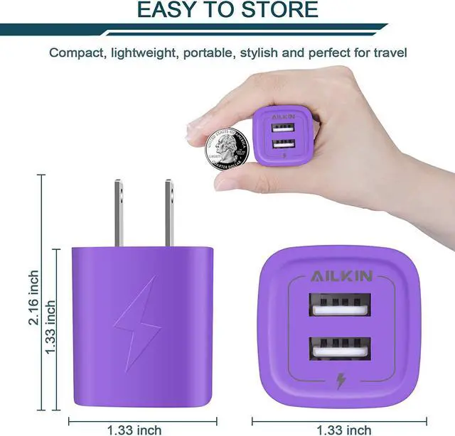 Alt view image 2 of 7 - USB Plug Wall Charger Fast Charging Block Power AC Adapter Dual Port Charge Cube Travel Brick Cell Phone Quick Chargers Box for iPhone 13/12/11 pro/X/8/7 iPad Samsung Phones USB Charging Base