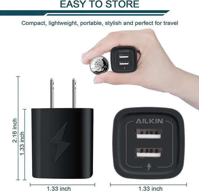 Alt view image 2 of 7 - Wall Charger Plug USB Charger Cube Ailkin 2.1A 2-Muti Port USB Adapter Power Plug Charging Station Box Base for iPhone 12/12Pro/11 Pro Max/X/8/7 iPad Samsung Phones and More USB Charging Block