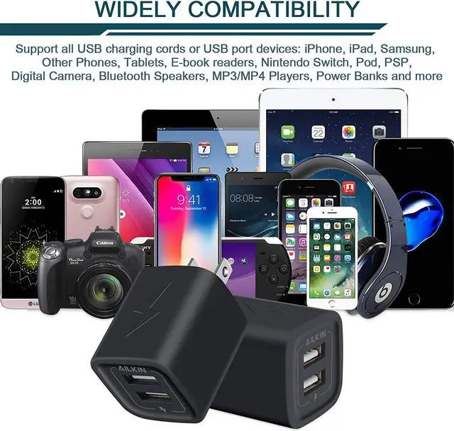 Alt view image 7 of 7 - Wall Charger Plug USB Charger Cube Ailkin 2.1A 2-Muti Port USB Adapter Power Plug Charging Station Box Base for iPhone 12/12Pro/11 Pro Max/X/8/7 iPad Samsung Phones and More USB Charging Block