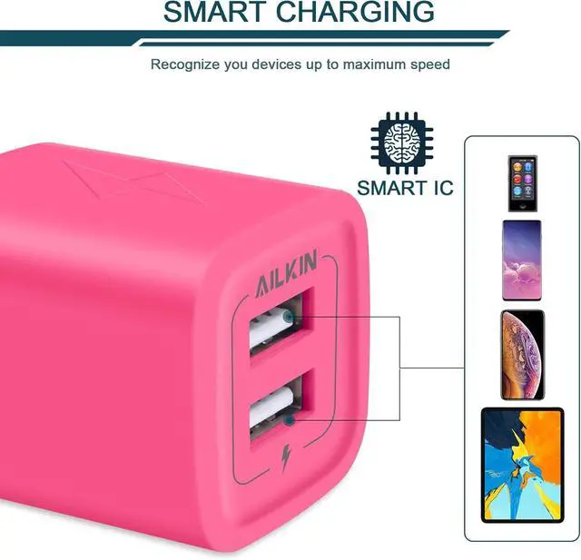 Alt view image 4 of 7 - Wall Charger, AILKIN USB Plug Fast Charging Block, Power Adapter Cube 2 Port Charge Travel Brick Cell Quick Chargers Box for iPhone Samsung Galaxy USB Box Base Brick