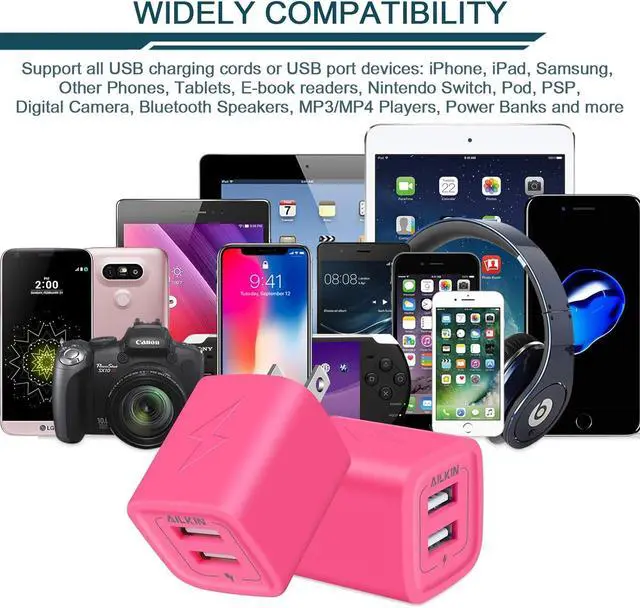 Alt view image 7 of 7 - Wall Charger, AILKIN USB Plug Fast Charging Block, Power Adapter Cube 2 Port Charge Travel Brick Cell Quick Chargers Box for iPhone Samsung Galaxy USB Box Base Brick