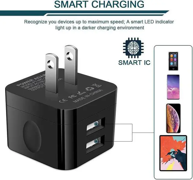 Alt view image 4 of 7 - 2Pack USB Wall Chargers, 2.4A Dual Port Fast Charger Block Square Flat Power AC Adapter Phone Brick Charging Station for iPhone, Samsung Galaxy, LG Stylo, Google Pixel, USB Plug House Hold Box Cube