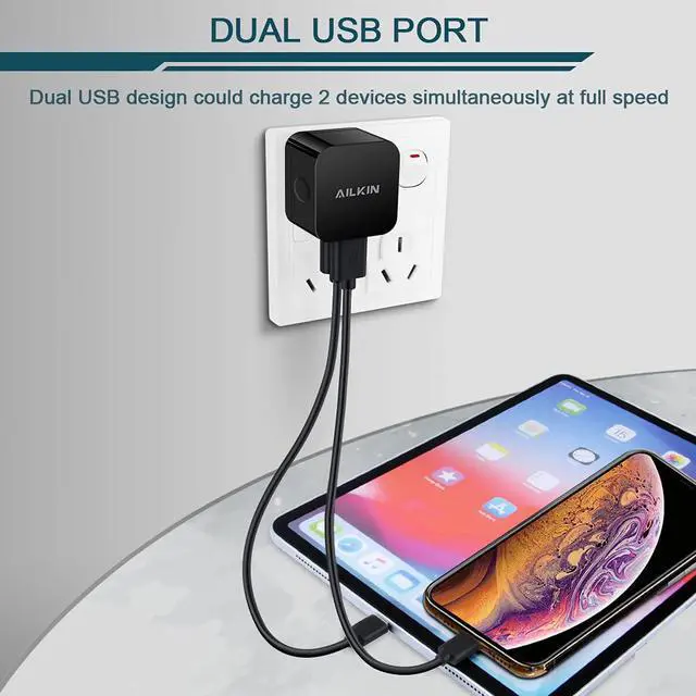 Alt view image 6 of 7 - 2Pack USB Wall Chargers, 2.4A Dual Port Fast Charger Block Square Flat Power AC Adapter Phone Brick Charging Station for iPhone, Samsung Galaxy, LG Stylo, Google Pixel, USB Plug House Hold Box Cube