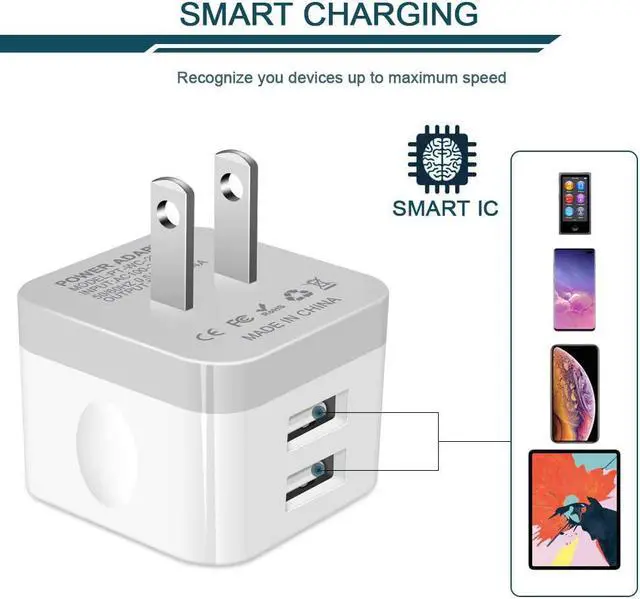 Alt view image 2 of 5 - 2Pack USB Wall Charger Plug, AILKIN 2.4A Dual Port USB Adapter Power Cube Fast Charging Station Box Base for iPhone 15 14 13 12 Pro Max SE 11 XR XS X/8, Samsung, Phones USB Charge Block-White Brick