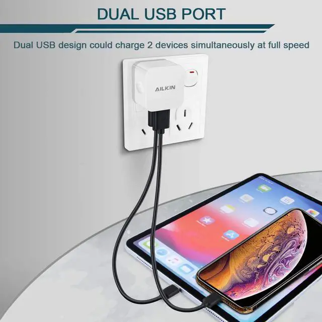 Alt view image 4 of 5 - 2Pack USB Wall Charger Plug, AILKIN 2.4A Dual Port USB Adapter Power Cube Fast Charging Station Box Base for iPhone 15 14 13 12 Pro Max SE 11 XR XS X/8, Samsung, Phones USB Charge Block-White Brick