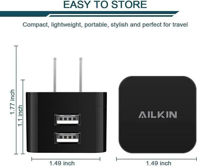 Alt view image 2 of 7 - 2Pack USB Wall Chargers, 2.4A Dual Port Fast Charger Block Square Flat Power AC Adapter Phone Brick Charging Station for iPhone, Samsung Galaxy, LG Stylo, Google Pixel, USB Plug House Hold Box Cube