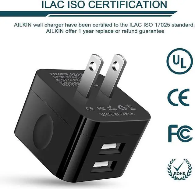 Alt view image 3 of 7 - 2Pack USB Wall Chargers, 2.4A Dual Port Fast Charger Block Square Flat Power AC Adapter Phone Brick Charging Station for iPhone, Samsung Galaxy, LG Stylo, Google Pixel, USB Plug House Hold Box Cube