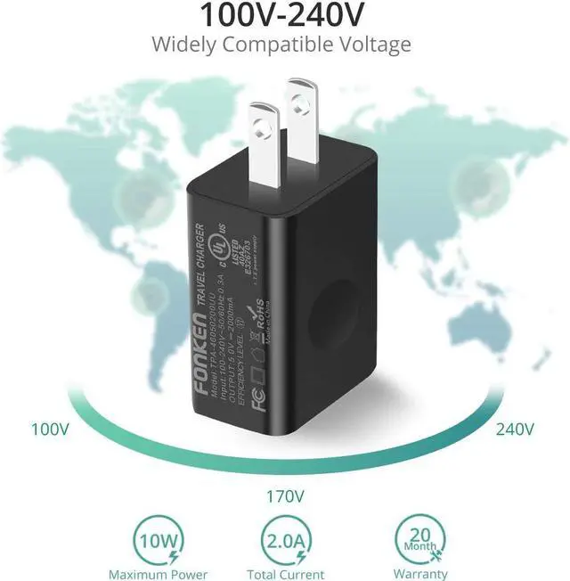 Alt view image 5 of 7 - USB Wall Charger, FONKEN 3-Pack 5V 2A Power Adapter Universal Travel Charger USB Plug Cell Phone Charger Block Cube Compatible with iPhone, iPad, Google Nexus, Samsung, LG, HTC, Moto, Kindle and More