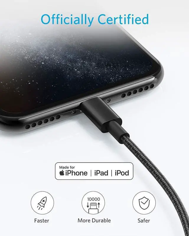 Alt view image 4 of 7 - Anker 6 ft Premium Double-Braided Nylon Lightning Cable [2-Pack], Apple MFi Certified for iPhone Chargers, iPhone X/8/8 Plus/7/7 Plus/6/6 Plus/5s, iPad, iPad Mini, and More (Black)