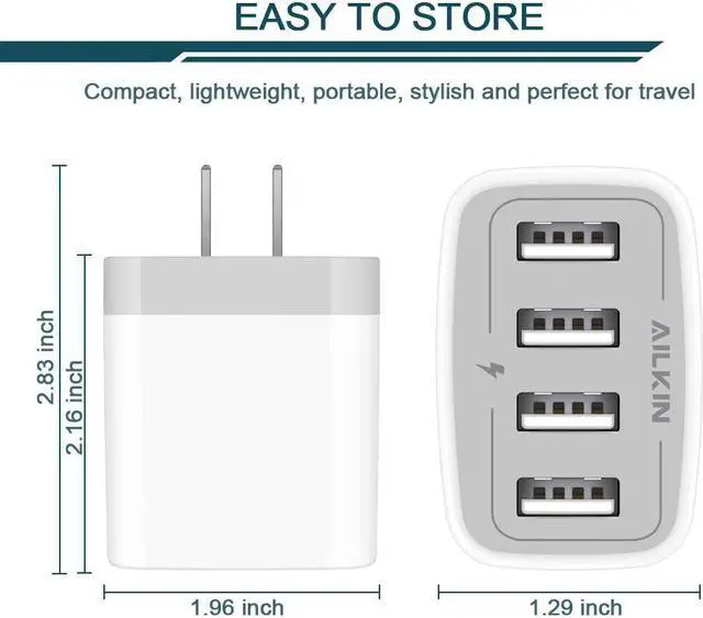 Alt view image 2 of 6 - USB Charger Cube Wall Charger Plug 4.8A 4-Muti Port USB Adapter Power Plug Charging Station Box Base Replacement for iPhone 15 14 13 12 11 Pro Max/X/8 iPad  Phones USB Charging Block