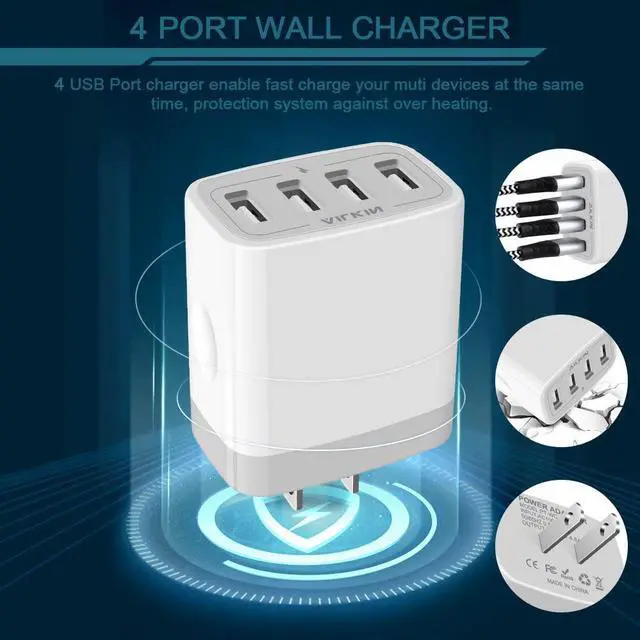 Alt view image 4 of 6 - USB Charger Cube Wall Charger Plug 4.8A 4-Muti Port USB Adapter Power Plug Charging Station Box Base Replacement for iPhone 15 14 13 12 11 Pro Max/X/8 iPad  Phones USB Charging Block