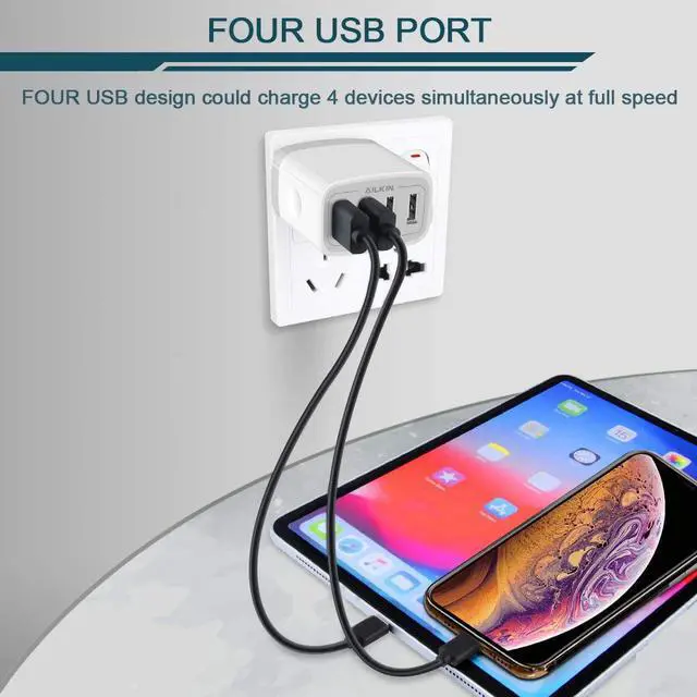 Alt view image 5 of 6 - USB Charger Cube Wall Charger Plug 4.8A 4-Muti Port USB Adapter Power Plug Charging Station Box Base Replacement for iPhone 15 14 13 12 11 Pro Max/X/8 iPad  Phones USB Charging Block
