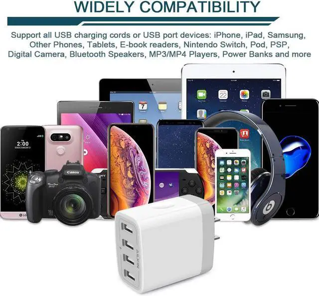 Alt view image 6 of 6 - USB Charger Cube Wall Charger Plug 4.8A 4-Muti Port USB Adapter Power Plug Charging Station Box Base Replacement for iPhone 15 14 13 12 11 Pro Max/X/8 iPad  Phones USB Charging Block