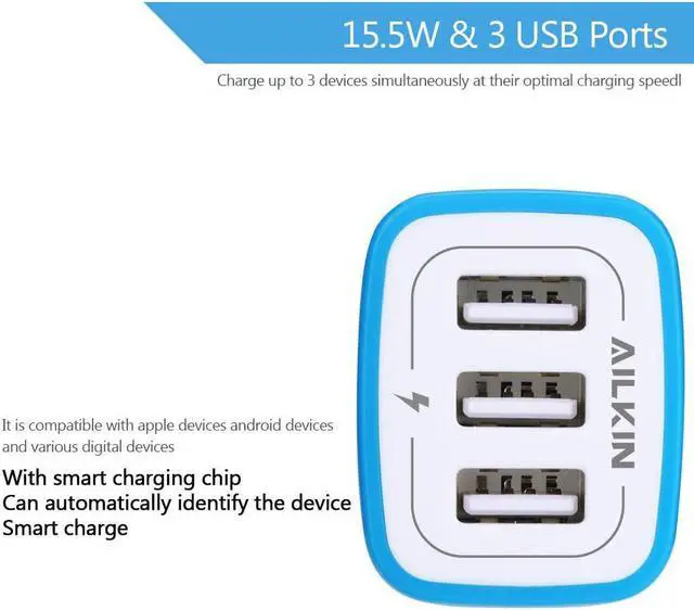 Alt view image 5 of 6 - Wall Charger, USB Charger Adapter, 3.1A/3Pack Muti Port Fast Charging Cube Power Charge Base Block Plug for iPhone 15 14 13 12 11 Pro Max SE X 8 Plus, Samsung Note 20 S22 S21 S20, Kindle Fire USB Plug