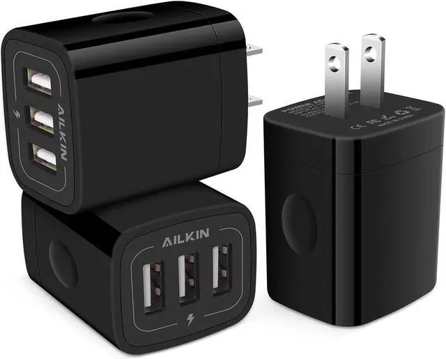 Main image of AILKIN 3 USB Wall Charger Triple Charger Adapter Fast Charging Block Home Charger Station Block Cube Plug for iPhone Samsung Galaxy LG Motorola Google Pixel Oneplus Base Box Cagardor para