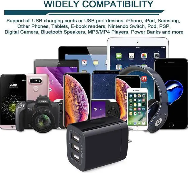 Alt view image 4 of 4 - AILKIN 3 USB Wall Charger Triple Charger Adapter Fast Charging Block Home Charger Station Block Cube Plug for iPhone Samsung Galaxy LG Motorola Google Pixel Oneplus Base Box Cagardor para
