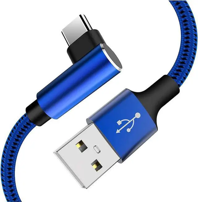 Main image of Extra Long Right Angle USB Type C Cable (2 Pack 10FT) Fast Charger USB A to USB C Cord for Samsung Galaxy S22 Ultra S21 Plus S20 FE S10 Note 20 Ultra Note 10 Plus A13 A12 A32 A52, Google 6 Pro (Blue)