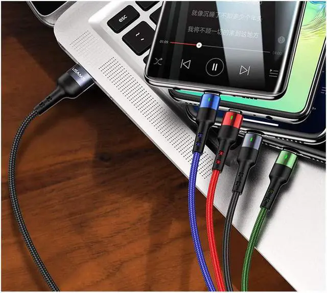 Alt view image 3 of 7 - 2Pack Multi Charging Cable Charger Cord Nylon Braided 10ft/3m 4 in 1 USB Adapter with IP/Type C/Micro Connector for Phone/Galaxy and More