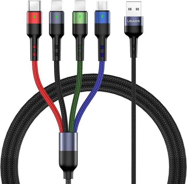 Main image of 2Pack Multi Charging Cable Charger Cord Nylon Braided 10ft/3m 4 in 1 USB Adapter with IP/Type C/Micro Connector for Phone/Galaxy and More