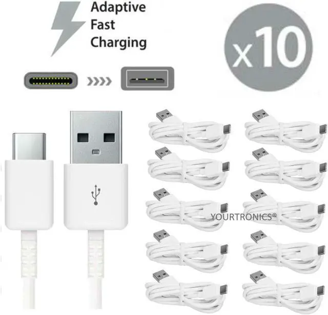 Alt view image 3 of 3 - Pack of 10 Type C Fast Charge Cable USB Cord Charging Rapid Quick Charger Bulk for  Galaxy S24 S23 S22 S21 S20 S10+ A20 A50 A70 A90 A21 A51 A71 A91 (White)