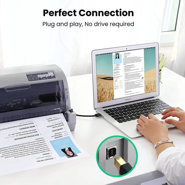 Alt view image 4 of 7 - UGREEN USB 2.0 Printer Cable - A-Male to B-Male Cord USB A to B Cable High-Speed Scanner Cord Compatible with Hp, Canon, Brother, Samsung, Dell, Epson, Lexmark, Xerox, Piano, Dac, and More 15 FT