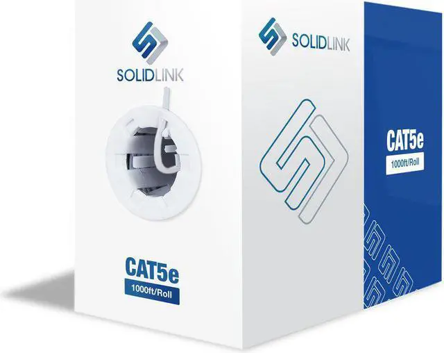 Main image of CAT5e Ethernet Cable  24AWG Solid UTP Unshielded CAT 5E, High-Speed Network, RJ45 CCA, Easy Pull Box (1000 FT, White)