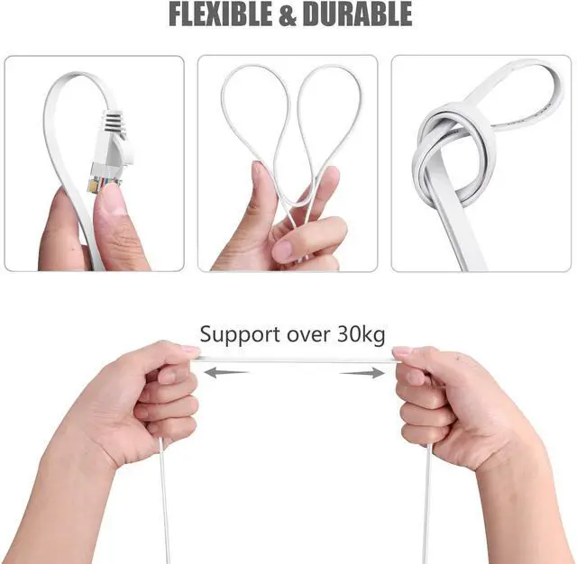 Alt view image 4 of 7 - Cat6 Ethernet Cable 40 FT White, BUSOHE Cat-6 Flat RJ45 Computer Internet LAN Network Ethernet Patch Cable Cord - 40 Feet