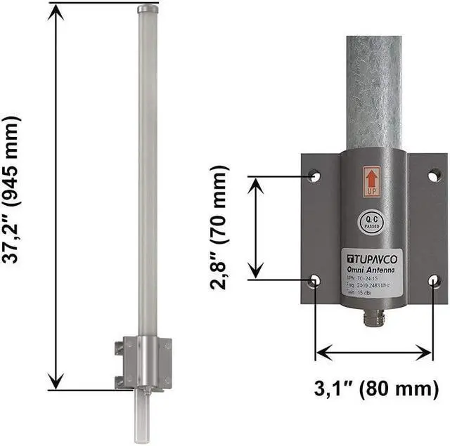 Alt view image 2 of 7 - WiFi Outdoor Omni Antenna Gain 12dB 2.4Ghz Roof Mount (3 Feet Long) Wireless Network Extender/Repeater Range Pole(N-Female Cable Connector) House/RV/Camping/Boat Signal Amplifier Tupavco TP551