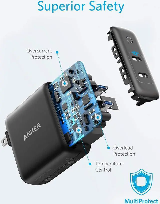 Alt view image 7 of 7 - iPhone Charger USB-C, Anker 40W 2-Port PIQ 3.0, PowerPort III Duo Type C Foldable Fast Charger, Power Delivery for iPhone 13/13 Mini/13 Pro/13 Pro Max/12/11, Galaxy, Pixel, iPad/iPad Mini, and More