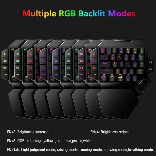 Alt view image 2 of 7 - RGB One Handed Mechanical Gaming Keyboard Colorful Backlit Professional Gaming Keyboard with Wrist Rest Support USB Wired Single Hand Mechanical Keyboard for Game