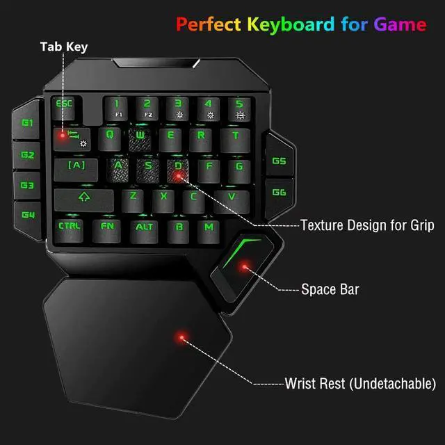 Alt view image 5 of 7 - RGB One Handed Mechanical Gaming Keyboard Colorful Backlit Professional Gaming Keyboard with Wrist Rest Support USB Wired Single Hand Mechanical Keyboard for Game