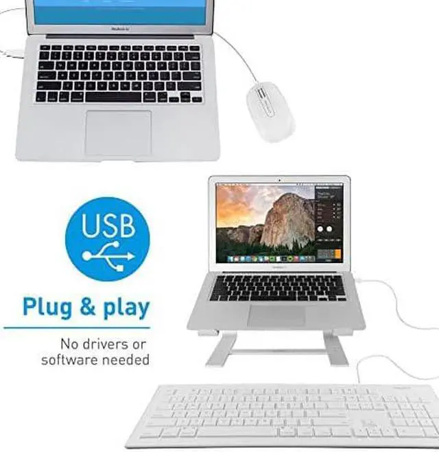Alt view image 7 of 10 - 104 Key USB Wired Keyboard and Mouse Combo with Apple Shortcut Keys for Mac iMac Macbook and Windows PC (MKEYECOMBO) White